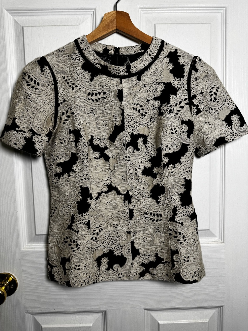Derek Lam Italian Lace Jacquard Couture-Inspired Wool Silk Top US 4